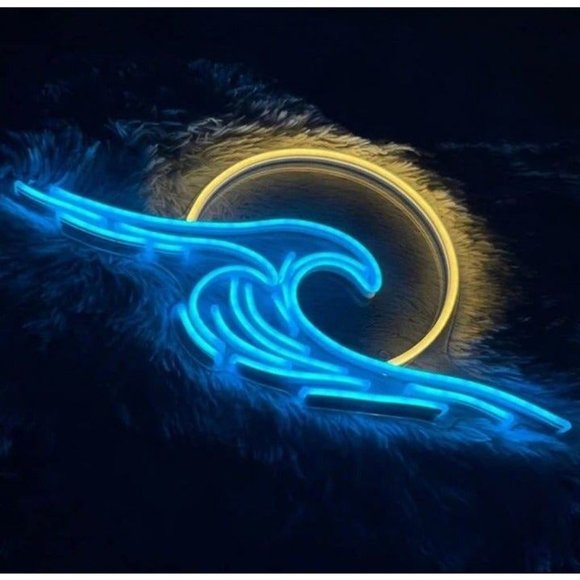 NEW Bright Quality Blue Ocean Wave Sun LED Neon Sign Night Light Room Wall Decor - Picture 1 of 2